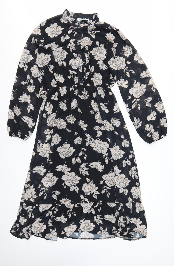 Giulia Rosi Womens Black Floral Midi Fit & Flare Dress M