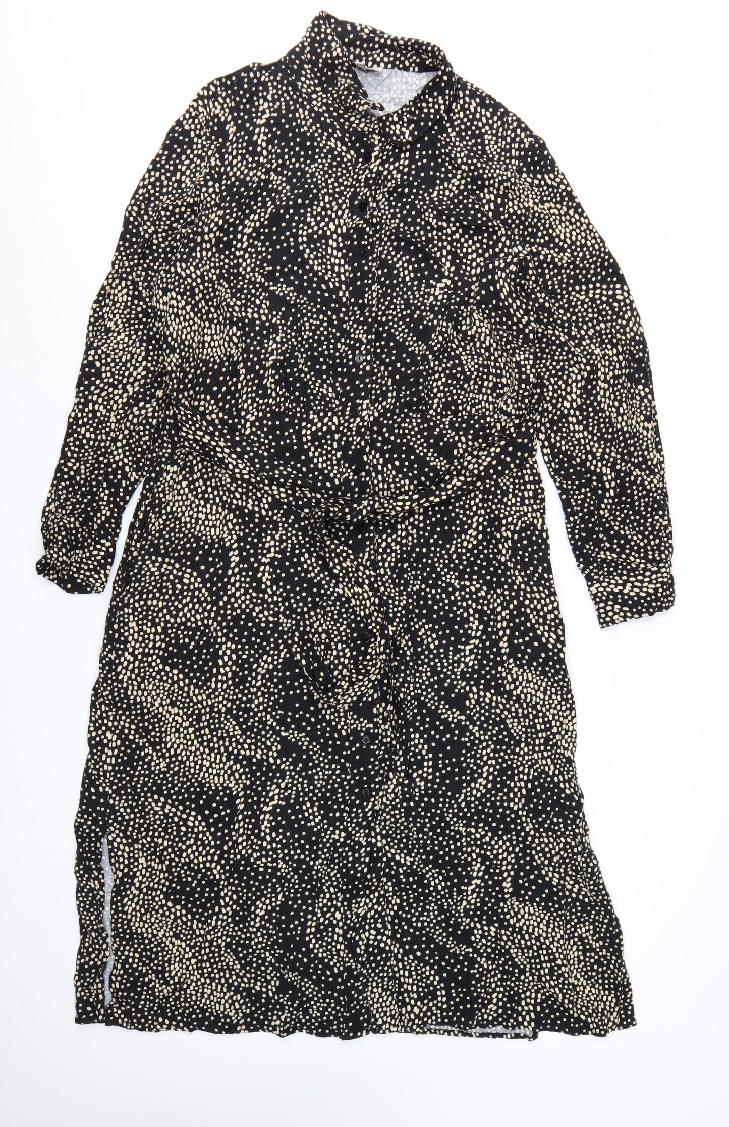 Albaray Women's Black Polka Dot Midi Shirt Dress Size 16