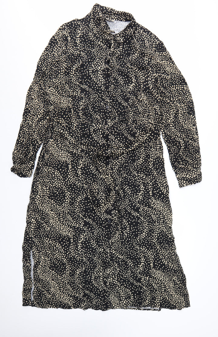 Albaray Women's Black Polka Dot Midi Shirt Dress Size 16