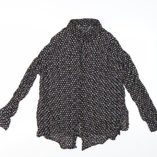 H&M Women’s Black Geometric Button-Up Shirt Size 14