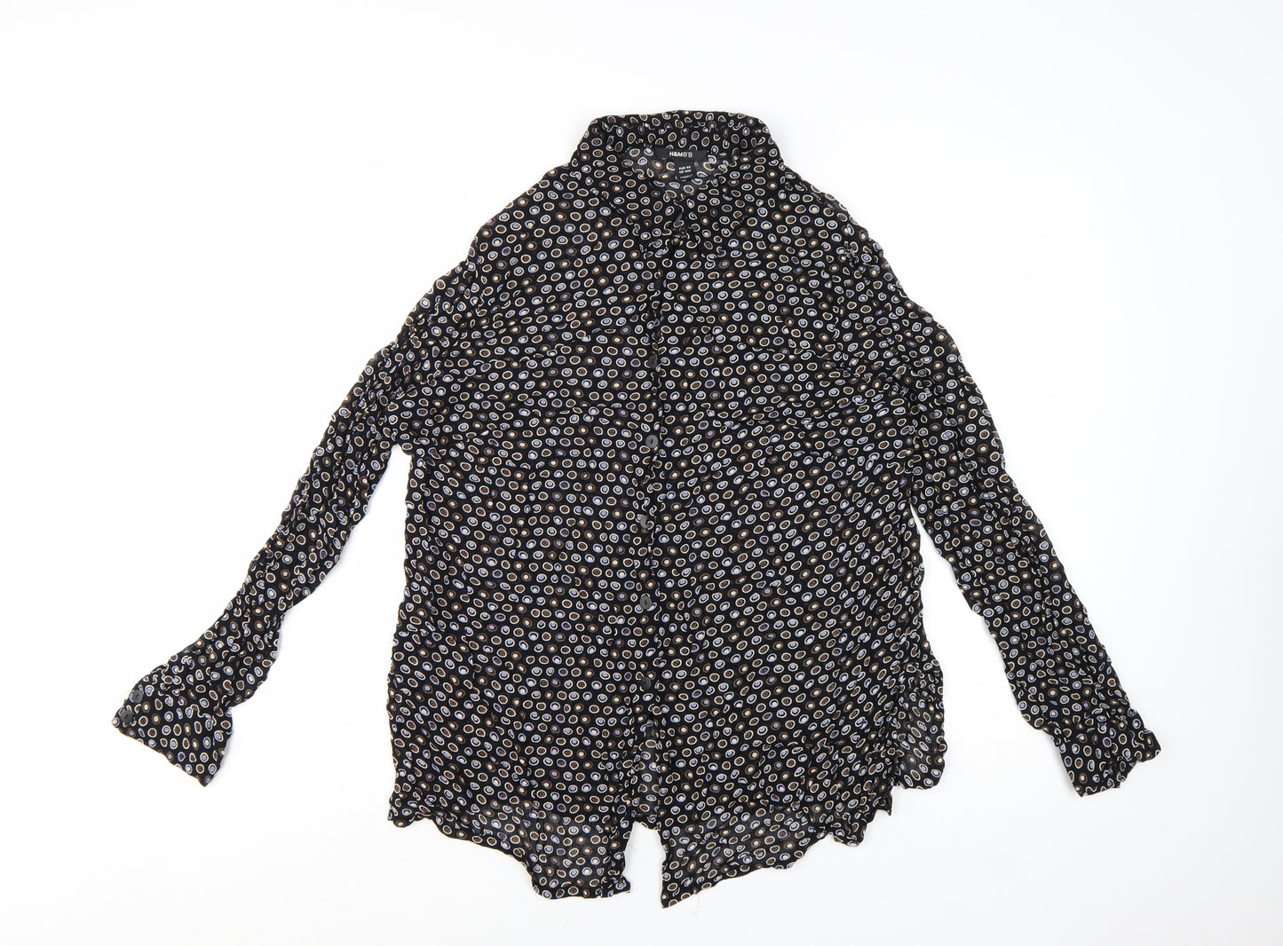 H&M Women’s Black Geometric Button-Up Shirt Size 14