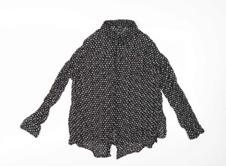 H&M Women’s Black Geometric Button-Up Shirt Size 14