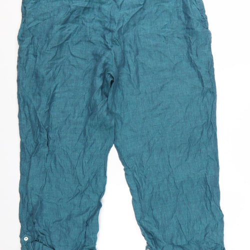 East Women's Blue Linen Cropped Belted Trousers Size 16