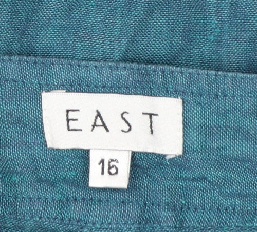East Women's Blue Linen Cropped Belted Trousers Size 16