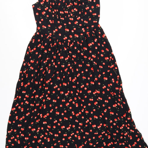 Marks and Spencer Womens Black Cherry Print Fit & Flare Midi Dress Size 12