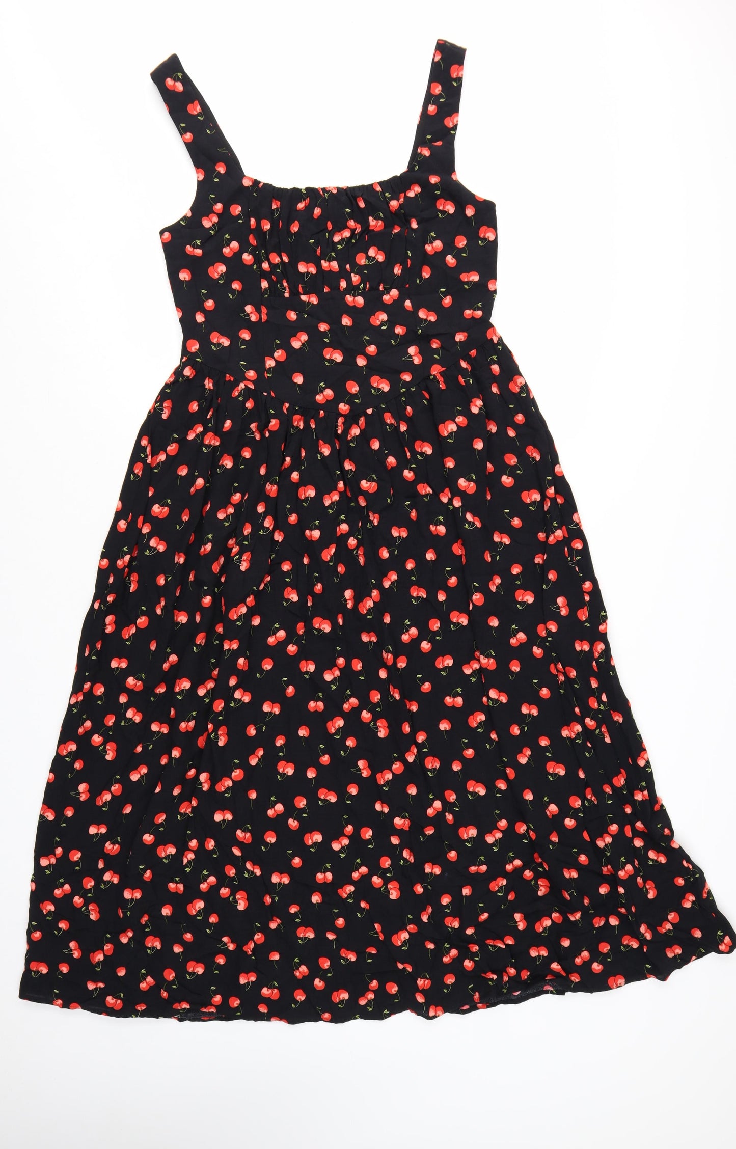 Marks and Spencer Womens Black Cherry Print Fit & Flare Midi Dress Size 12