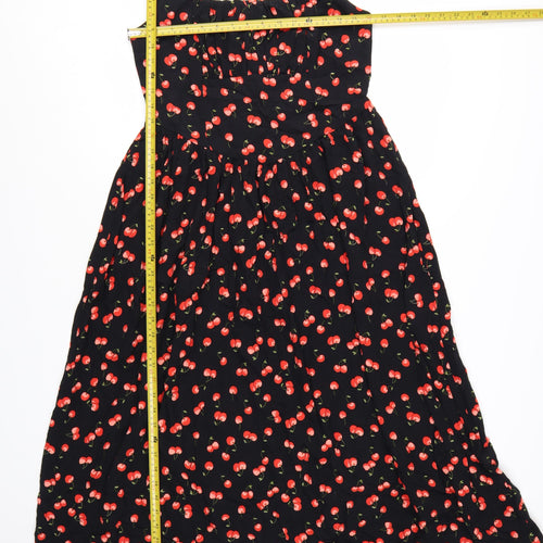 Marks and Spencer Womens Black Cherry Print Fit & Flare Midi Dress Size 12