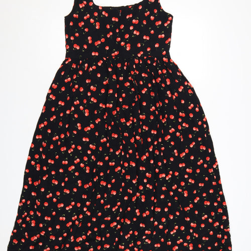 Marks and Spencer Womens Black Cherry Print Fit & Flare Midi Dress Size 12