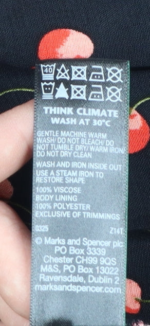 Marks and Spencer Womens Black Cherry Print Fit & Flare Midi Dress Size 12