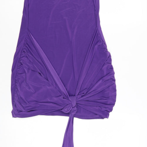Missy Empire Women's Purple Bodycon Mini Dress Size 12 Sleeveless Ruched Tie