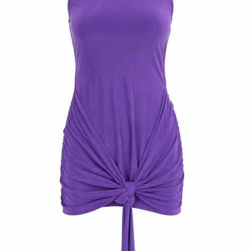 Missy Empire Women's Purple Bodycon Mini Dress Size 12 Sleeveless Ruched Tie