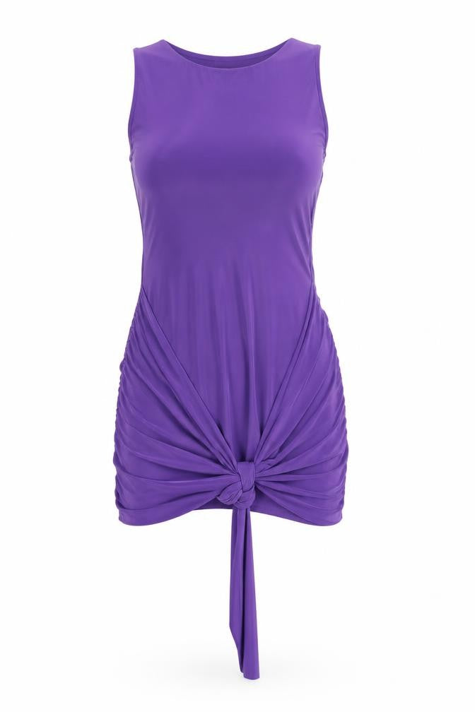 Missy Empire Women's Purple Bodycon Mini Dress Size 12 Sleeveless Ruched Tie