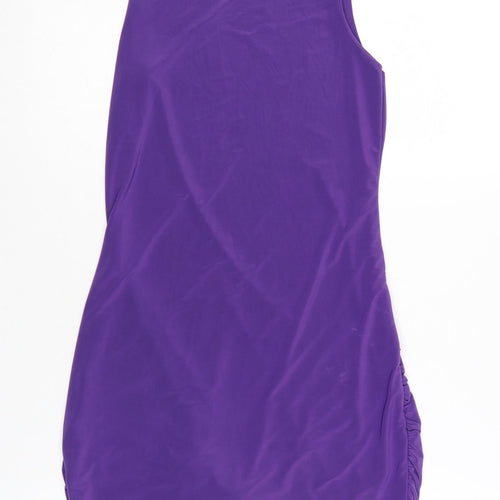 Missy Empire Women's Purple Bodycon Mini Dress Size 12 Sleeveless Ruched Tie