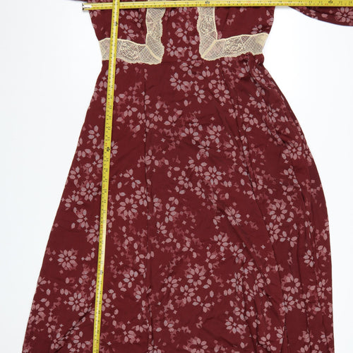 Marks and Spencer Per Una Women's Red Floral A-Line Midi Dress Size 12