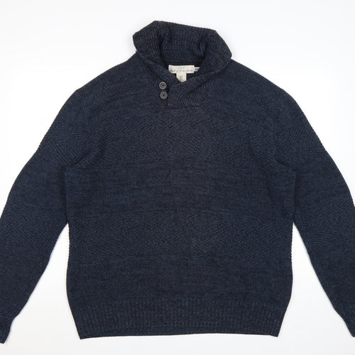 H&M L.O.G.G Men’s Blue High Neck Button Henley Knit Jumper XL