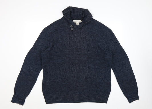 H&M L.O.G.G Men’s Blue High Neck Button Henley Knit Jumper XL