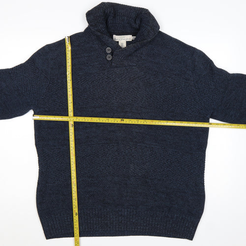 H&M L.O.G.G Men’s Blue High Neck Button Henley Knit Jumper XL