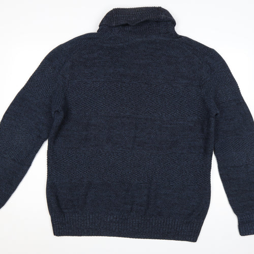 H&M L.O.G.G Men’s Blue High Neck Button Henley Knit Jumper XL