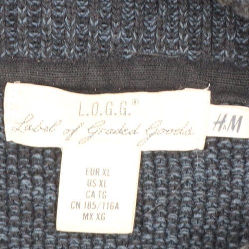 H&M L.O.G.G Men’s Blue High Neck Button Henley Knit Jumper XL