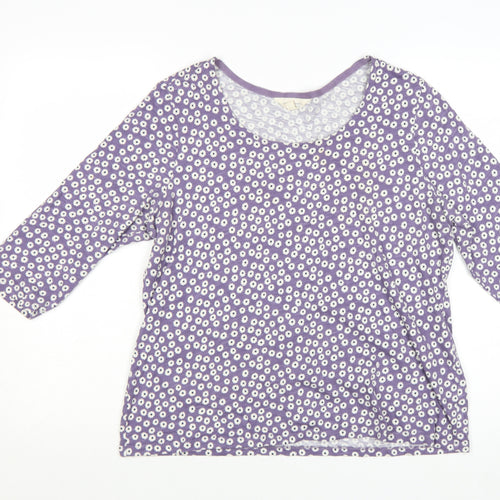 Seasalt Cornwall Womens Purple Floral Organic Cotton 3/4 Sleeve T-Shirt Size 16