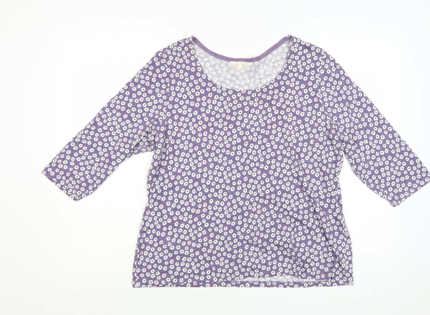 Seasalt Cornwall Womens Purple Floral Organic Cotton 3/4 Sleeve T-Shirt Size 16