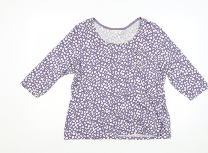 Seasalt Cornwall Womens Purple Floral Organic Cotton 3/4 Sleeve T-Shirt Size 16