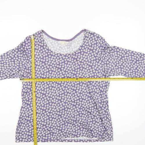 Seasalt Cornwall Womens Purple Floral Organic Cotton 3/4 Sleeve T-Shirt Size 16