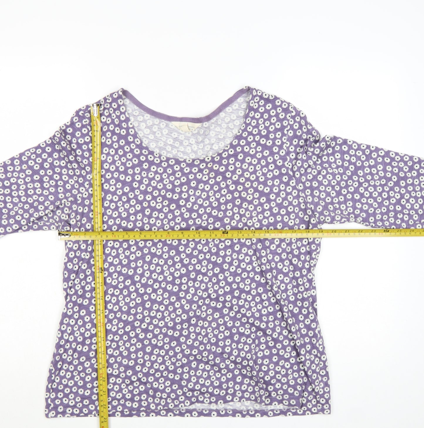 Seasalt Cornwall Womens Purple Floral Organic Cotton 3/4 Sleeve T-Shirt Size 16
