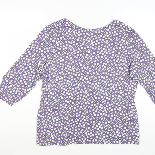 Seasalt Cornwall Womens Purple Floral Organic Cotton 3/4 Sleeve T-Shirt Size 16