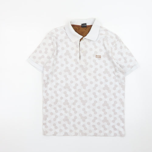 Hugo Boss Men's Beige Geometric Cotton Polo Shirt M