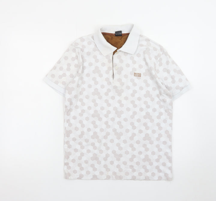 Hugo Boss Men's Beige Geometric Cotton Polo Shirt M
