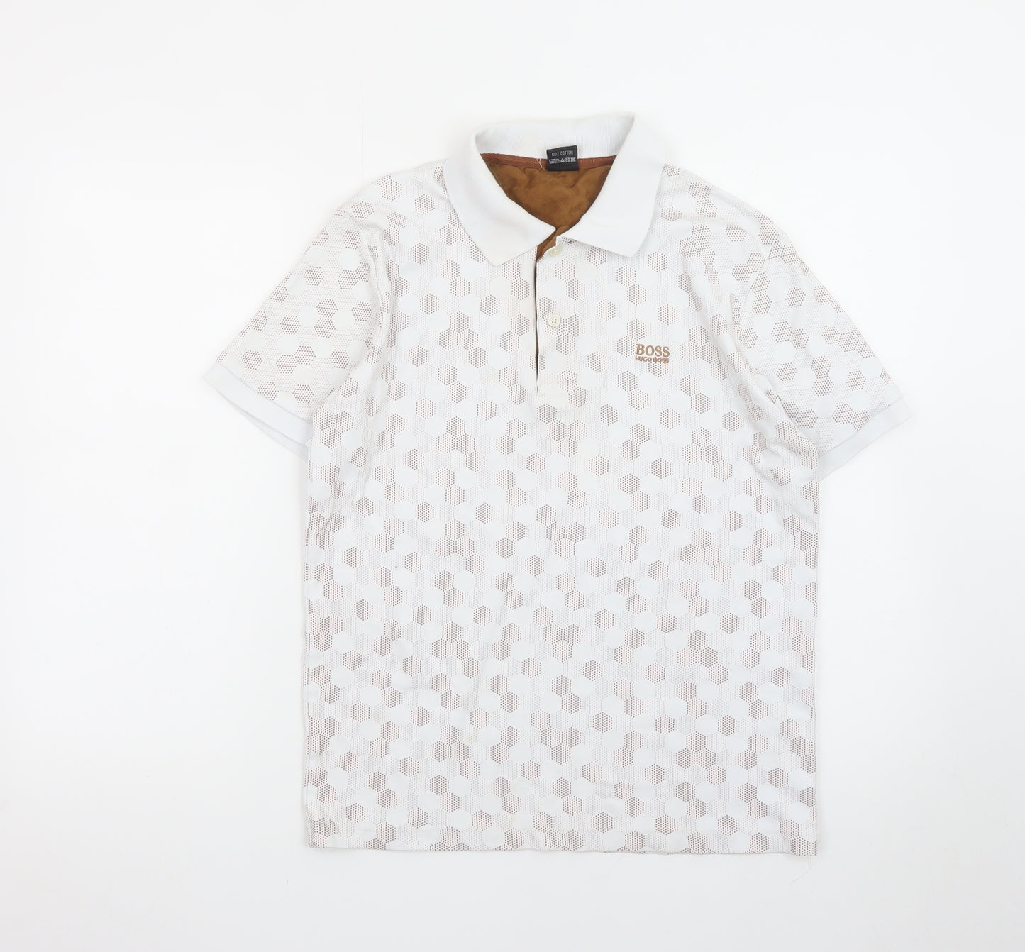 Hugo Boss Men's Beige Geometric Cotton Polo Shirt M