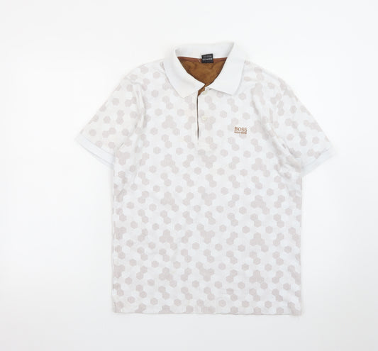 Hugo Boss Men's Beige Geometric Cotton Polo Shirt M