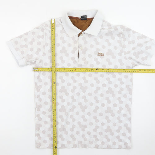 Hugo Boss Men's Beige Geometric Cotton Polo Shirt M