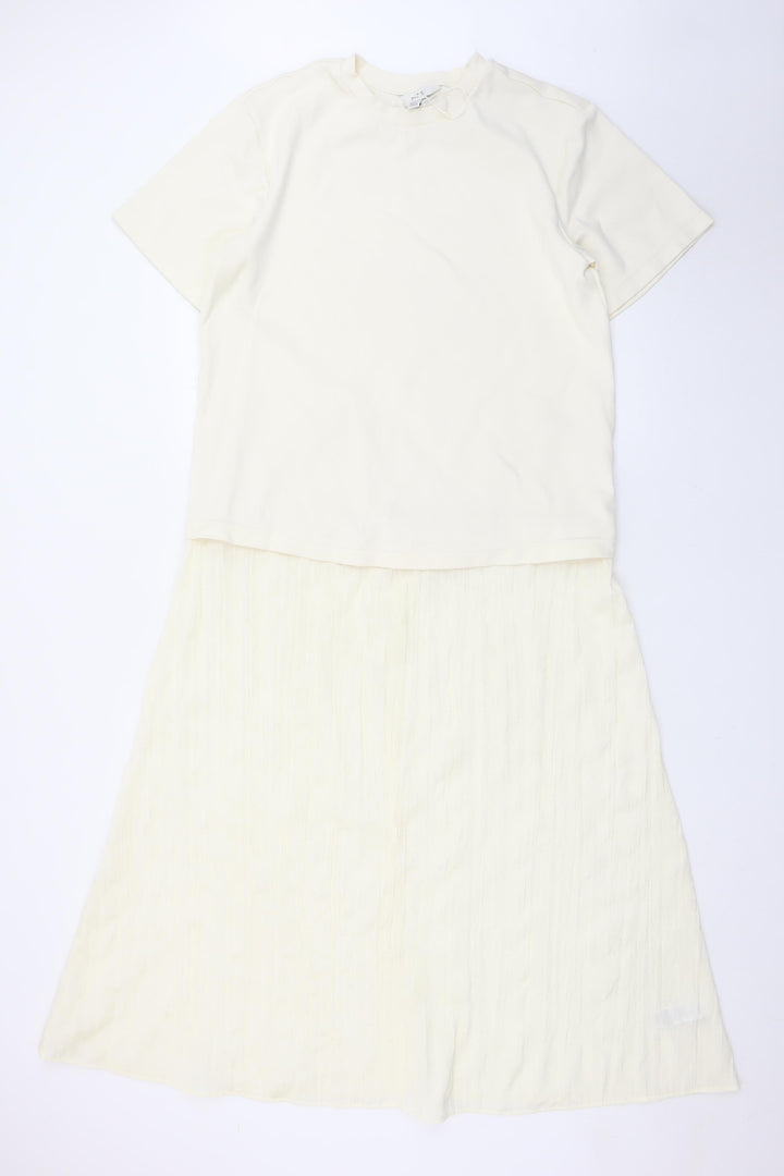 Marks and Spencer Women Ivory Size 10 Midi T-Shirt Dress