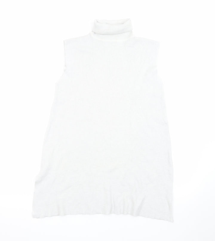 PROCAR Women's White Knit Sleeveless Roll Neck Dress M