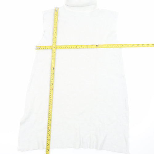 PROCAR Women's White Knit Sleeveless Roll Neck Dress M