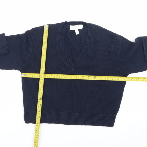 The White Company Women Blue V-Neck Cotton Knit Jumper Size 10