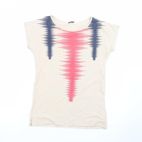 Pull&Bear Women’s Beige Geometric Print T-Shirt Size 8