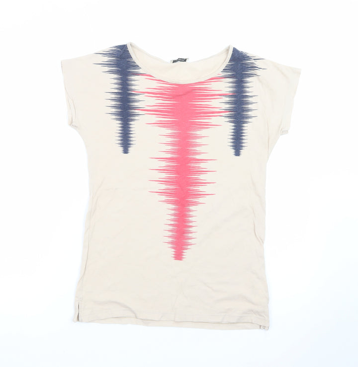 Pull&Bear Women’s Beige Geometric Print T-Shirt Size 8