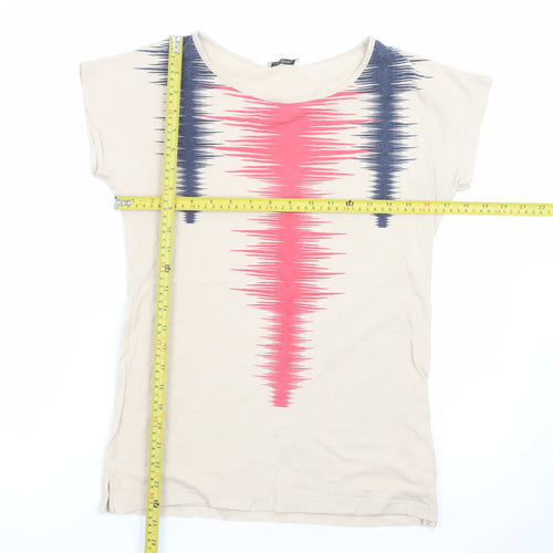 Pull&Bear Women’s Beige Geometric Print T-Shirt Size 8