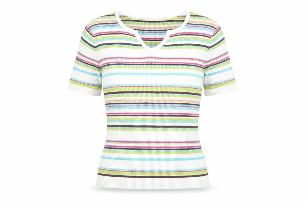 Front view of Croft & Barrow Women's Multicoloured Striped Knit T-Shirt M
