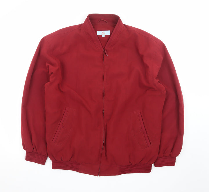 Milano Mens Red Bomber Jacket L Lightweight Twill Zip Casual