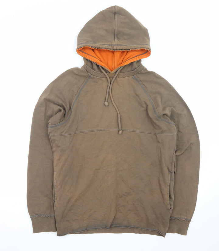 Pull & Bear Men's Brown Pullover Hoodie Small Fleece Lined