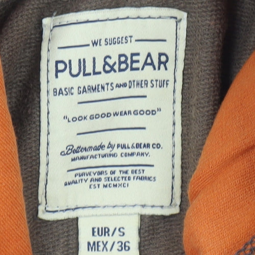Pull & Bear Men's Brown Pullover Hoodie Small Fleece Lined