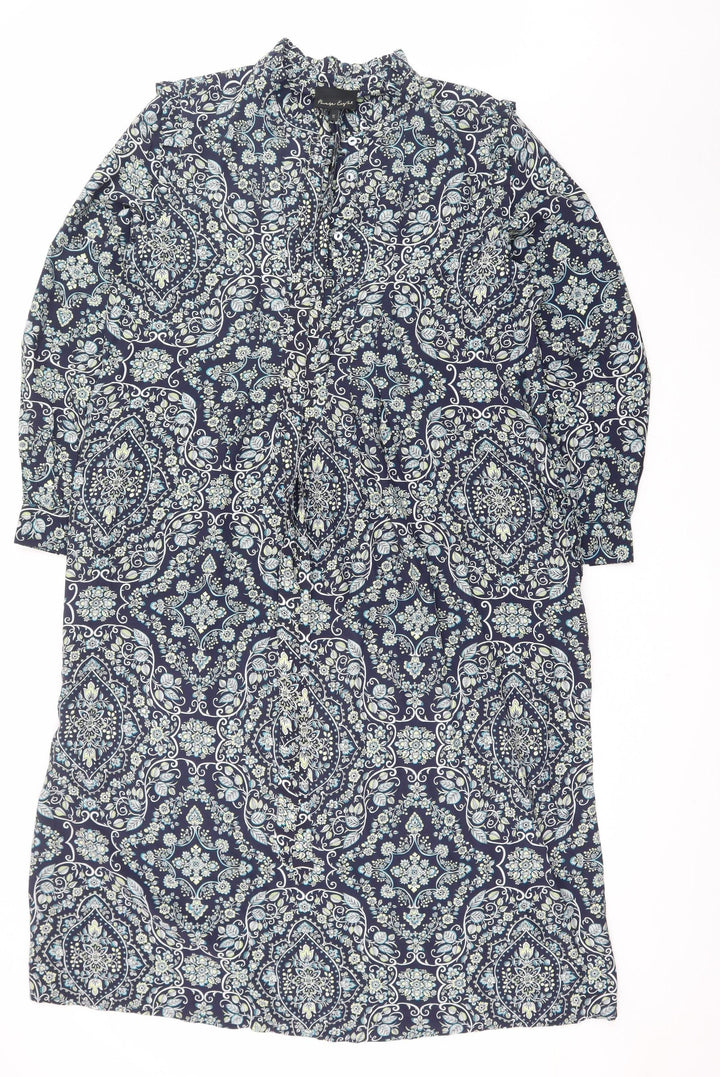 Phase Eight Women Blue Paisley Long Sleeve Shirt Dress UK 16