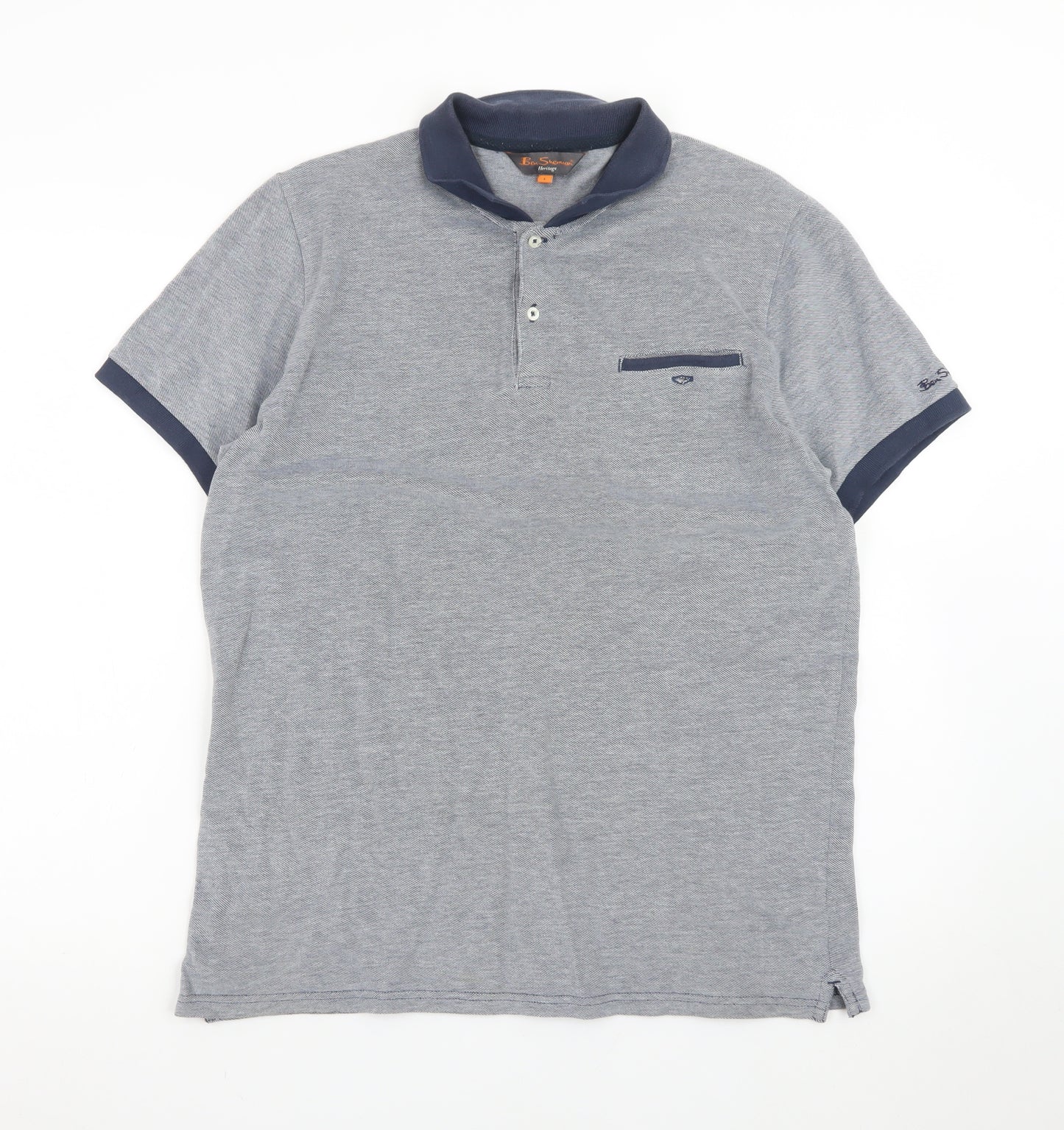 Ben Sherman Heritage Grey Men's L Polo Shirt Short Sleeve Cotton