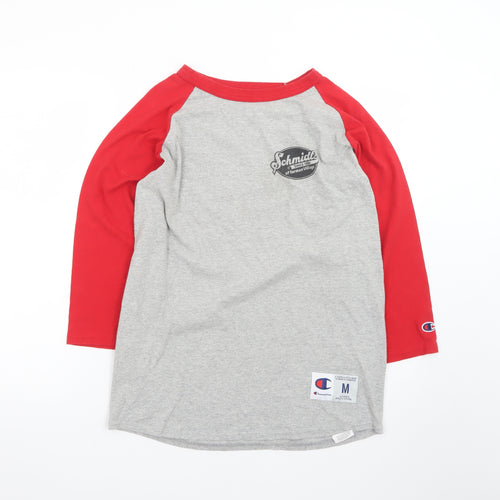 Champion Men’s Grey Red 3/4 Sleeve Raglan Graphic T-Shirt M