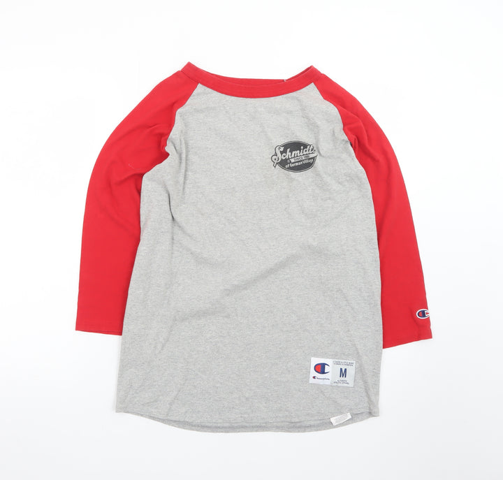 Champion Men’s Grey Red 3/4 Sleeve Raglan Graphic T-Shirt M