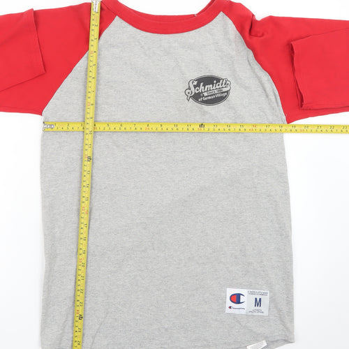 Champion Men’s Grey Red 3/4 Sleeve Raglan Graphic T-Shirt M